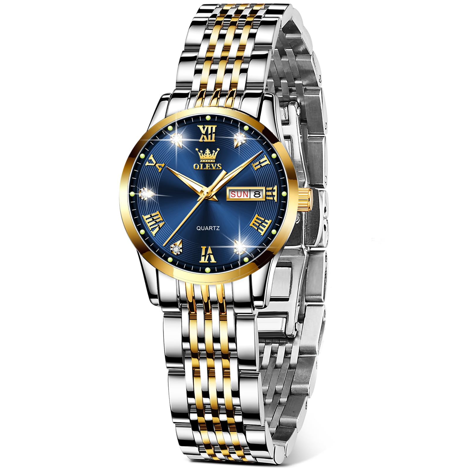 OLEVS Edelstahl Damenuhr - Stylish Analog Kleine Gesicht Armbanduhr, Leuchtend Wasserdicht, Elegante Diamant Römische Arabische Ziffern Uhr Mit Datum