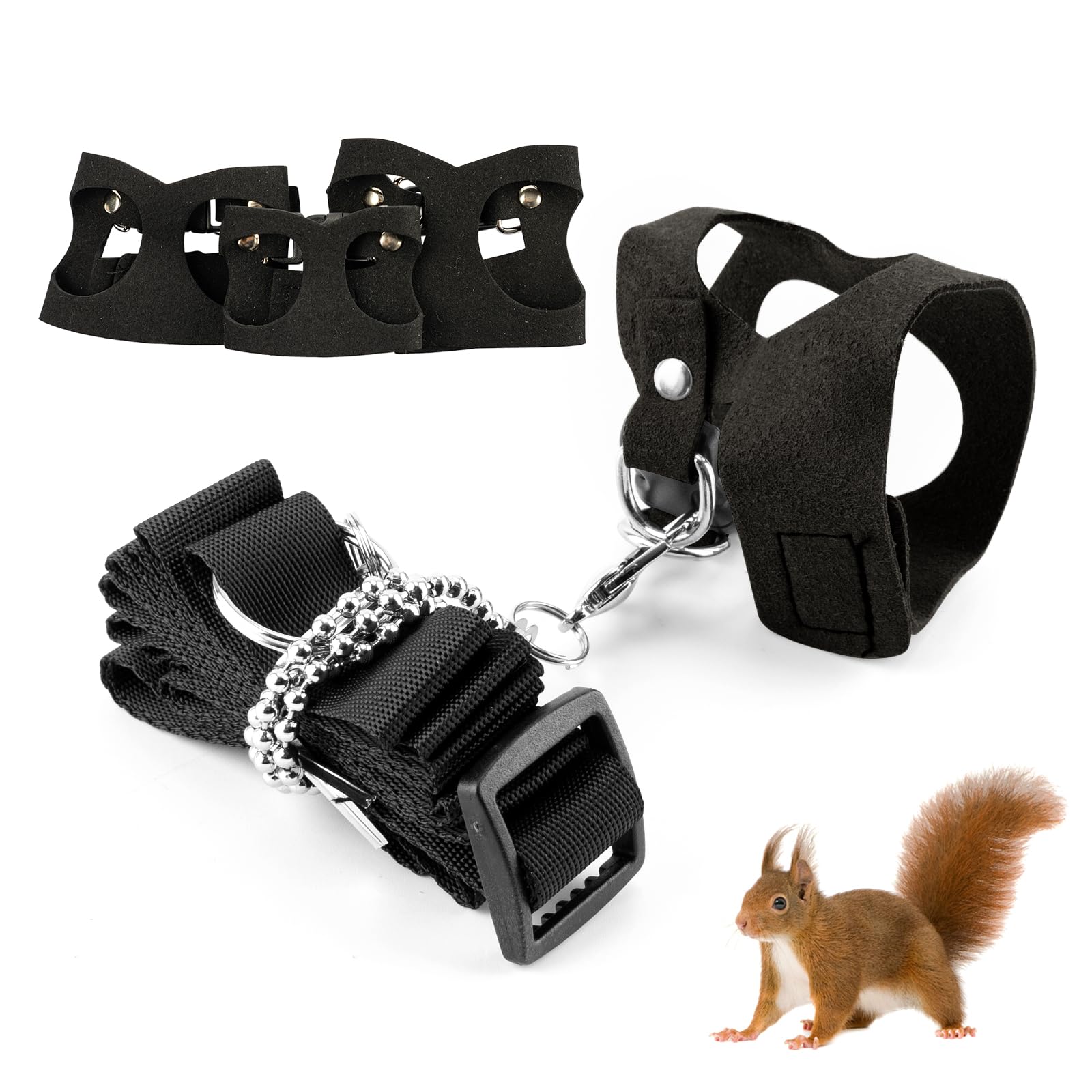 Boxili 3PCS Squirrel Harness and Leash, Adjustable Training Walking Vest Rope for Sugar Glider Chinchillas Rat Small Animal (Black)