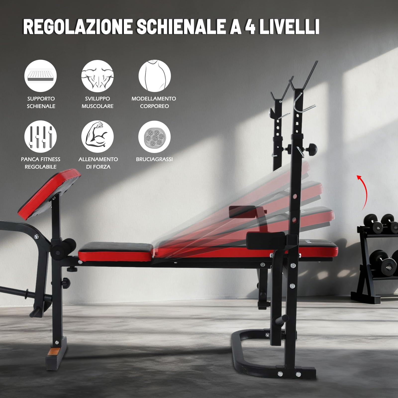 ISE Panca Multifunzione Palestra Casa, Panca Pesi Regolabile con Supporto Bilanciere Schienale Reclinabile Fitness per Allenamento a Casa