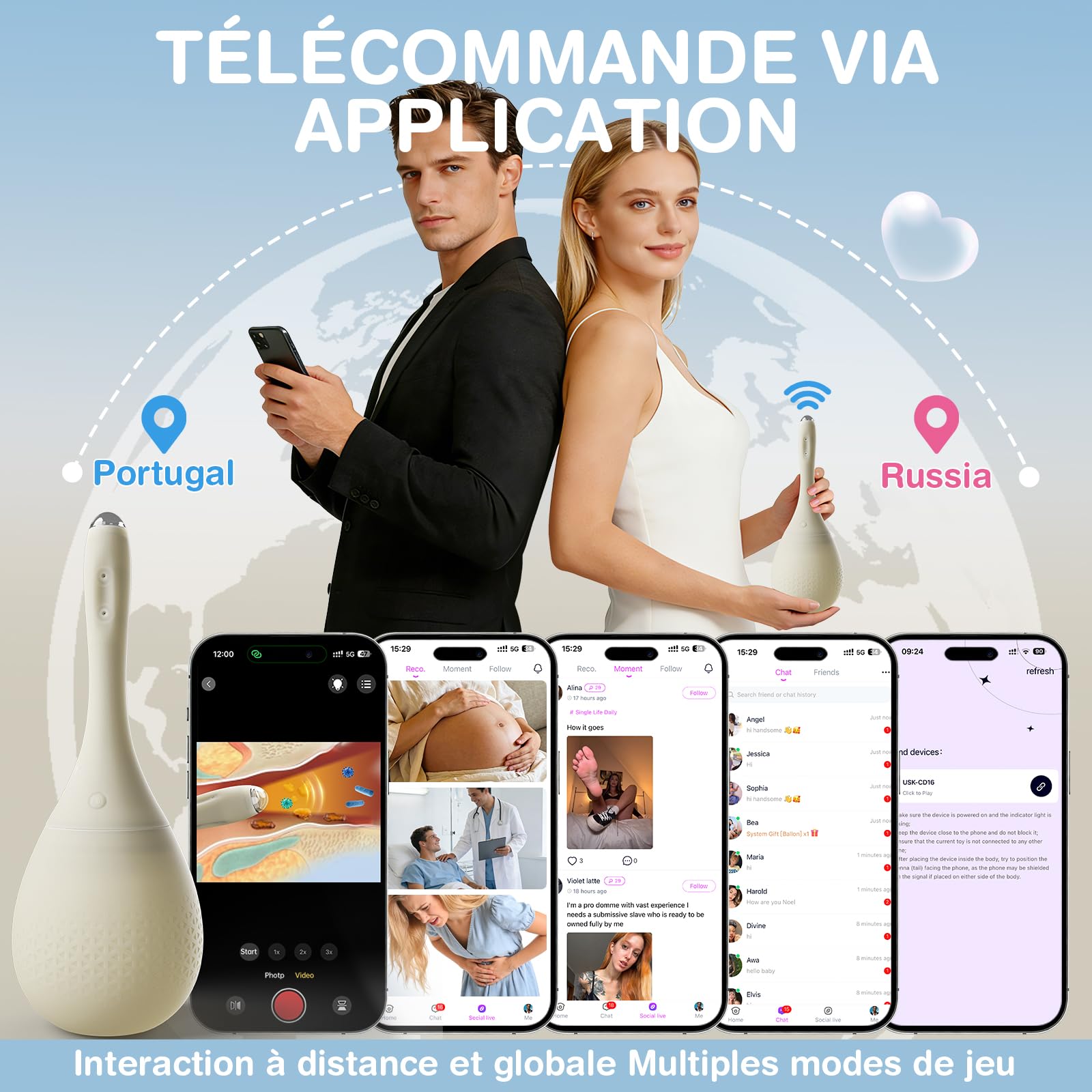 Douche Anale Poire à Lavement Automatique avec Caméra, 420ml Lavements électriques pour le Nettoyage du Côlon, Douches en Silicone Contrôle de APP Nettoyant