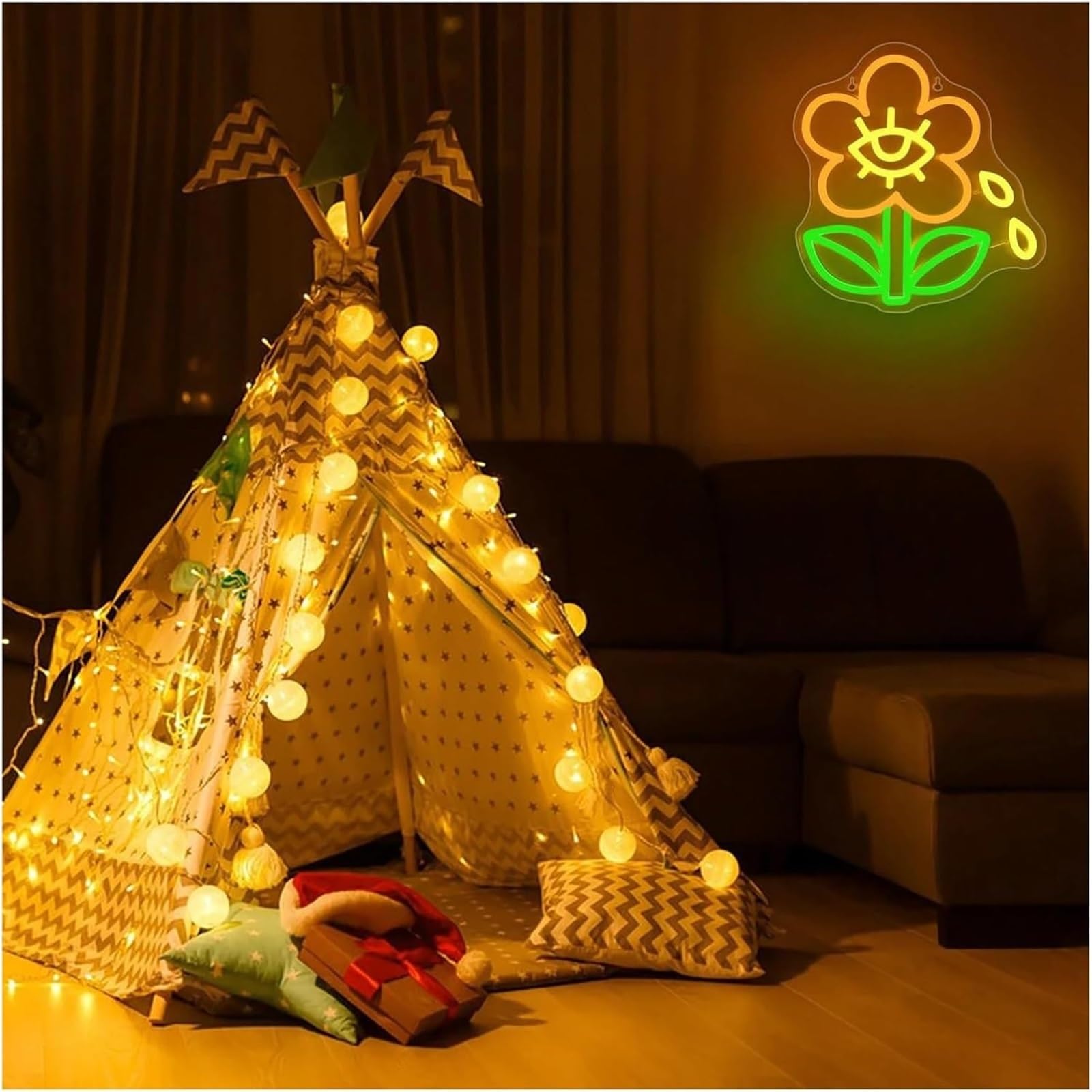 Luz de neón Letrero de neón con forma flor, luz LED para decoración pared para dormitorio bebé, 28,3 x 26,5 cm