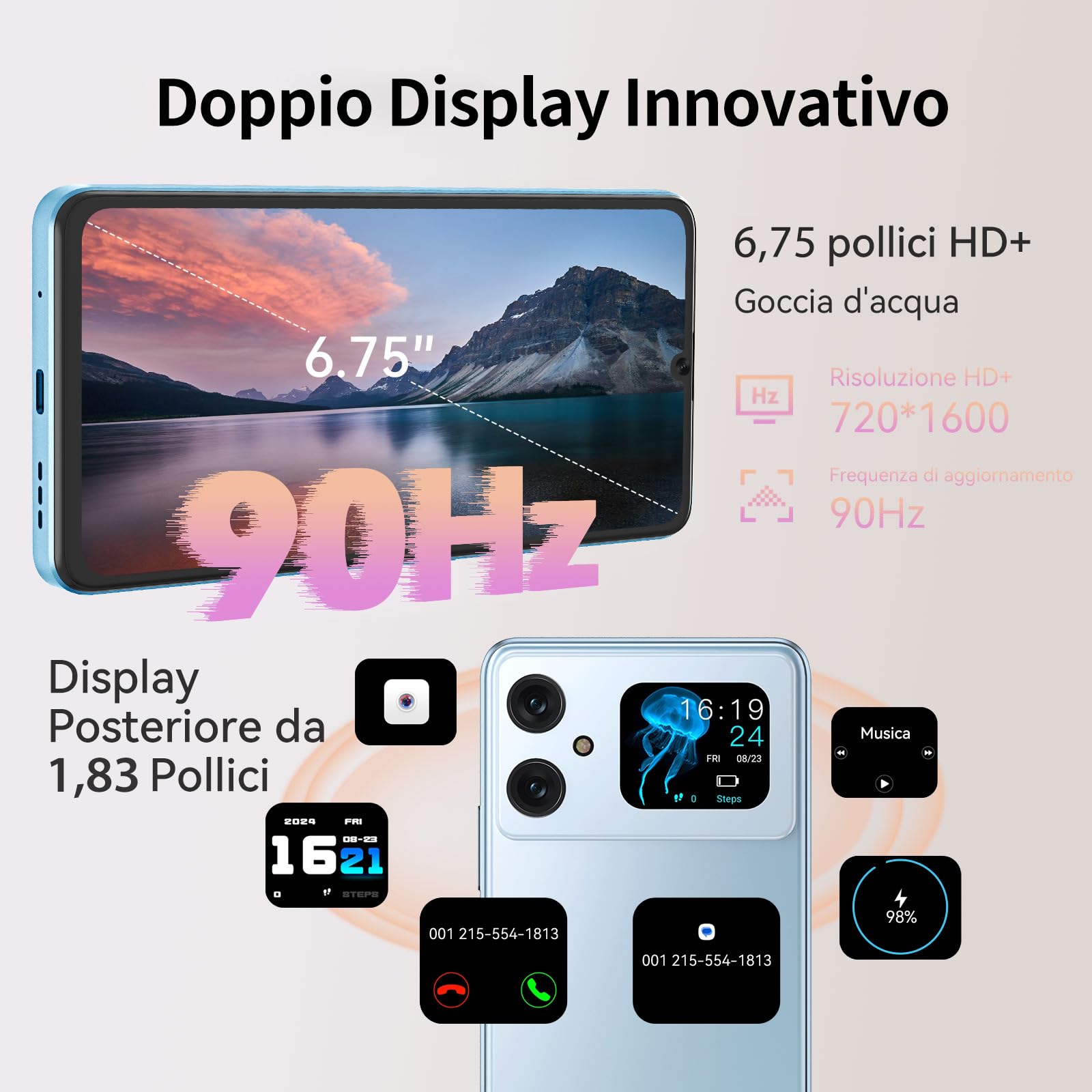 CUBOT A20 Smartphone Offerta Android 14, 12GB RAM+128GB ROM (1TB TF) Telefono, Telefoni economici con 6.75'' HD+ 90Hz, 48MP Fotocamera, 5100mAh, Dual SIM 4G Telefono cellulare, 5G-WIFI/GPS/Face ID/OTG