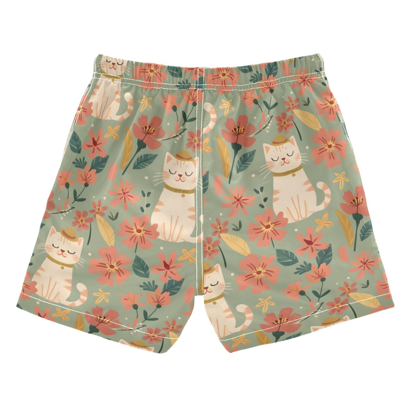 ALAZA Cartoon Cat Flower Animal Boys' Swim Trunks Beach Shorts Quick Dry Swimsuit 14-16 Years
