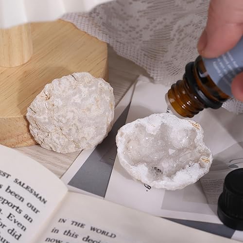 Miniatura 9 de TUMBEELLUWA Decoración de piedra de geoda de cristal con revestimiento de titanio irregular, espécimen de racimo de roca de arco iris natural para