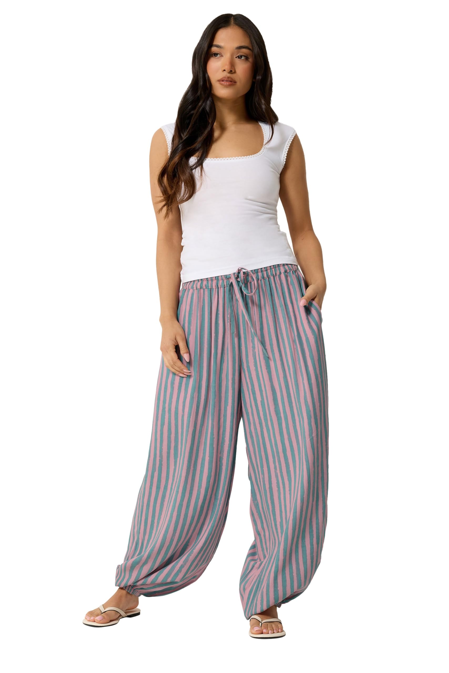 PixieGirl Women's Petite Stripe Balloon Trousers | Size: 10