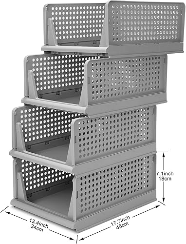 Miniatura 3 de Paquete de 4 cajas de almacenamiento plegables para armario, organizador de cajones de plástico, apilables, cestas de tela, contenedor de armario,
