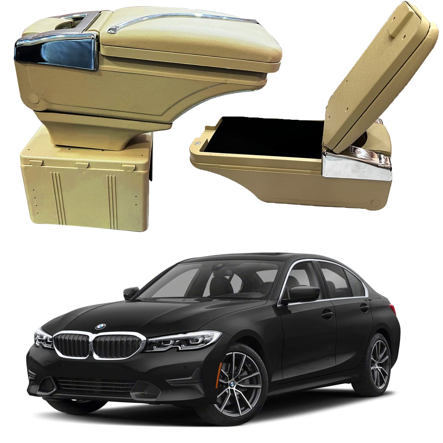 Oshotto PU Leather AR-02 Car Armrest Console Box Compatible with BMW 3 Series 2020-2025 - Beige