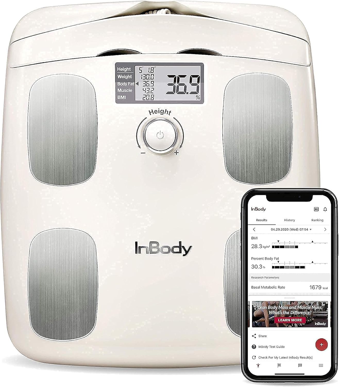 InBody Bundle - H20N Smart Full Body Composition Analyzer Scale (Oatmeal Beige) + Band 2 Activity Tracker with Body Composition, Sleep Monitor, and Notifications (Modern Navy) : Health & Household