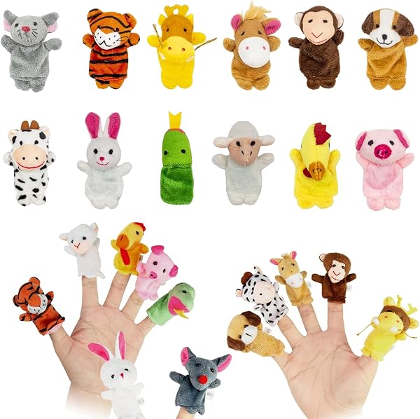 SHUOHONG 12 Pièces Marionnettes à Doigts en Peluche, Mini Marionnettes à Main Colorées, Ensemble de Jouets en Peluche pour Garçons et Filles Cadeaux pour Noël, Pâques et Fête d'enfants - 1