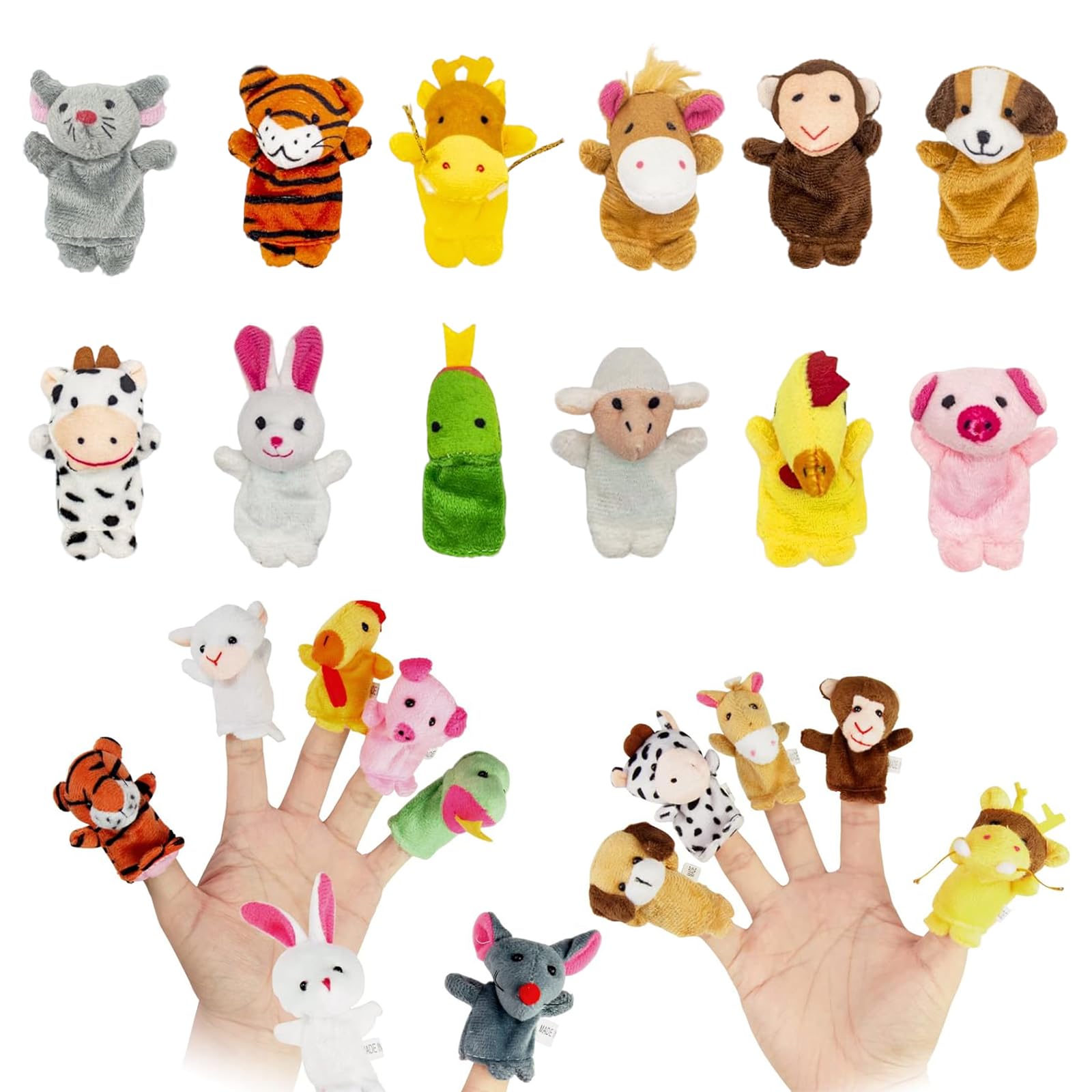 SHUOHONG 12 Pièces Marionnettes à Doigts en Peluche, Mini Marionnettes à Main Colorées, Ensemble de Jouets en Peluche pour Garçons et Filles Cadeaux pour Noël, Pâques et Fête d'enfants - 1