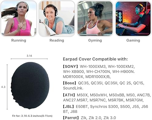 Miniatura 3 de 3 pares de fundas de tela elástica para auriculares/almohadillas sanitarias lavables, fundas para auriculares se adaptan a la mayoría de auriculares