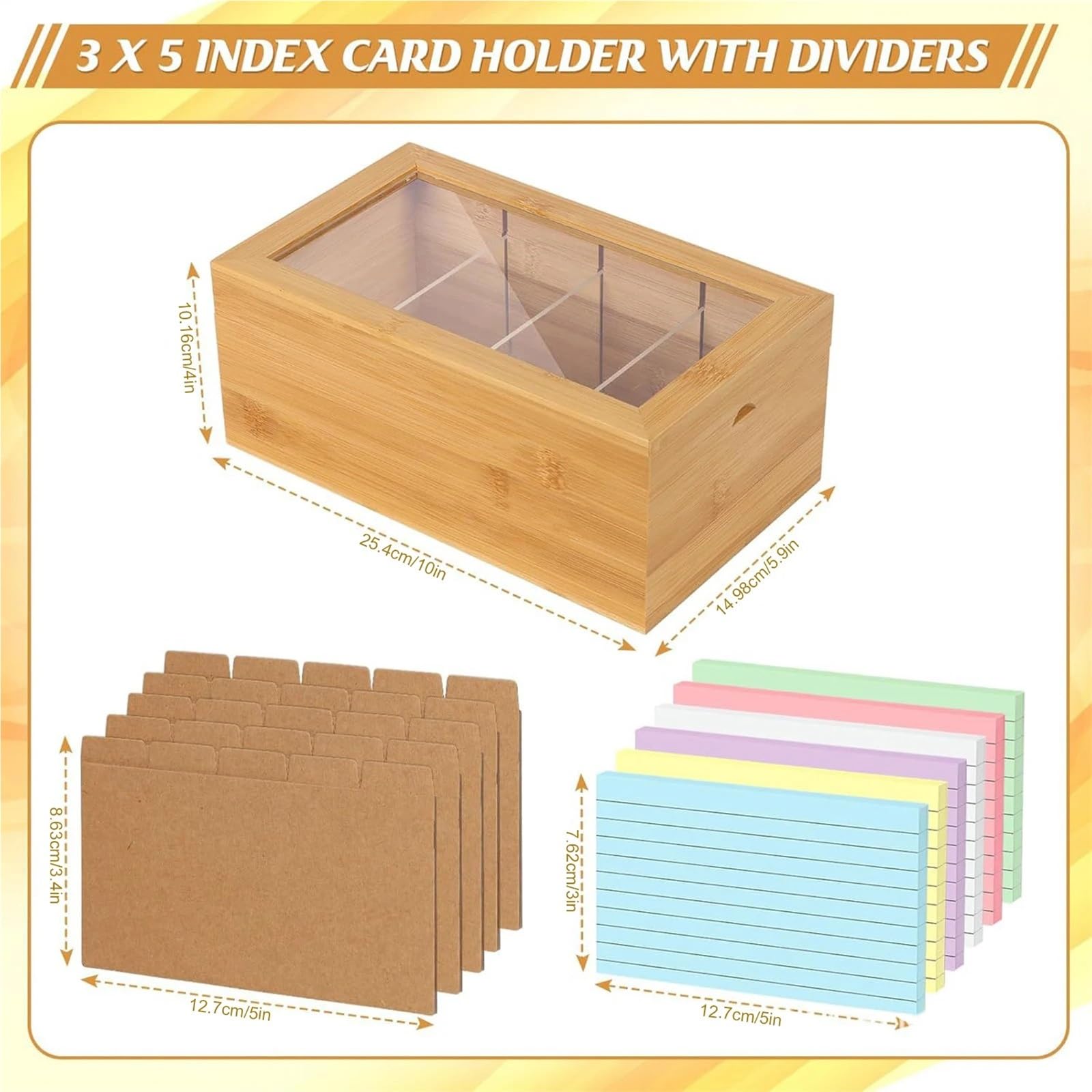 Lot de 2 boîtes de rangement de bureau pour notes adhésives en bois avec séparateurs pour cartes d'index de 7,6 x 12,7 cm pour économiser de l'espace