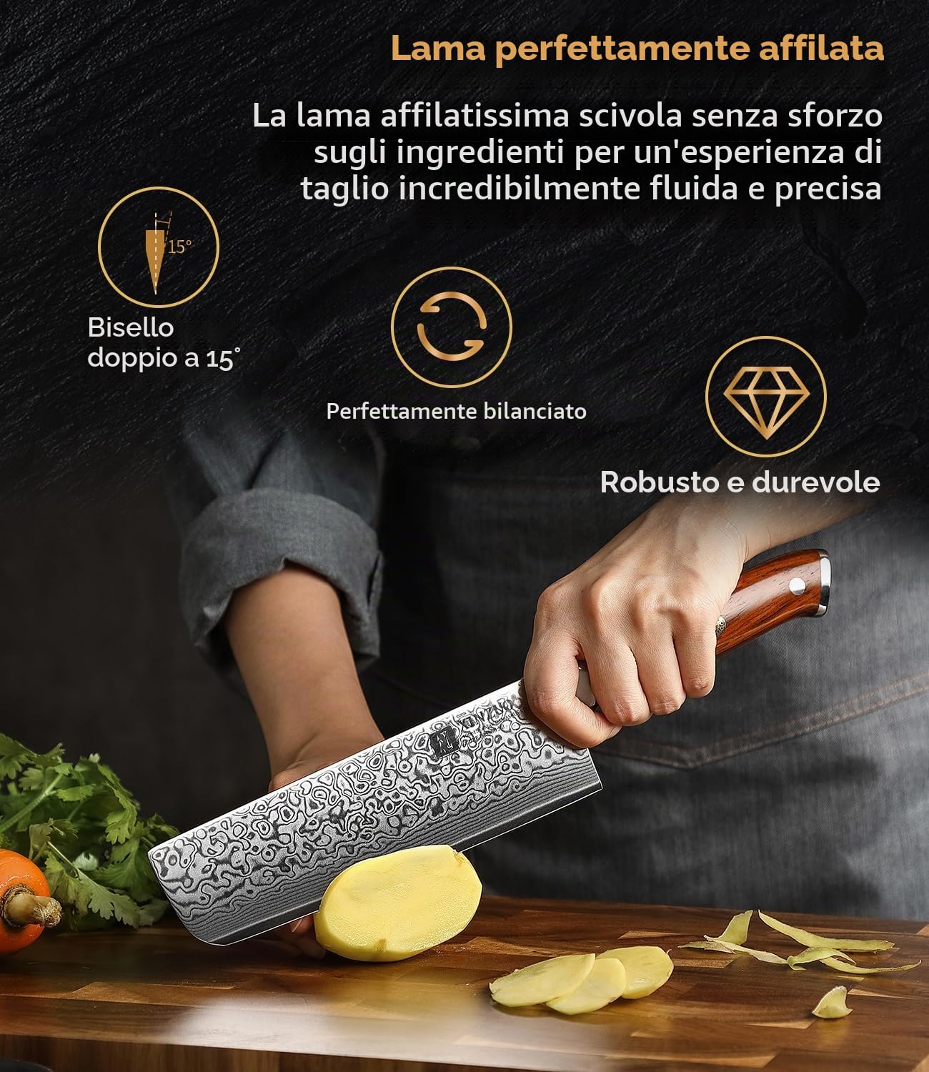 XINZUO 18.5cm Acciaio Damasco Coltello Nakiri, Affilata Coltello da Cucina 67 Strati Acciaio Damasco Professionale Coltello da Cuoco, Adatto per Carne, Verdura, Frutta-con Manico in Legno di Rosa