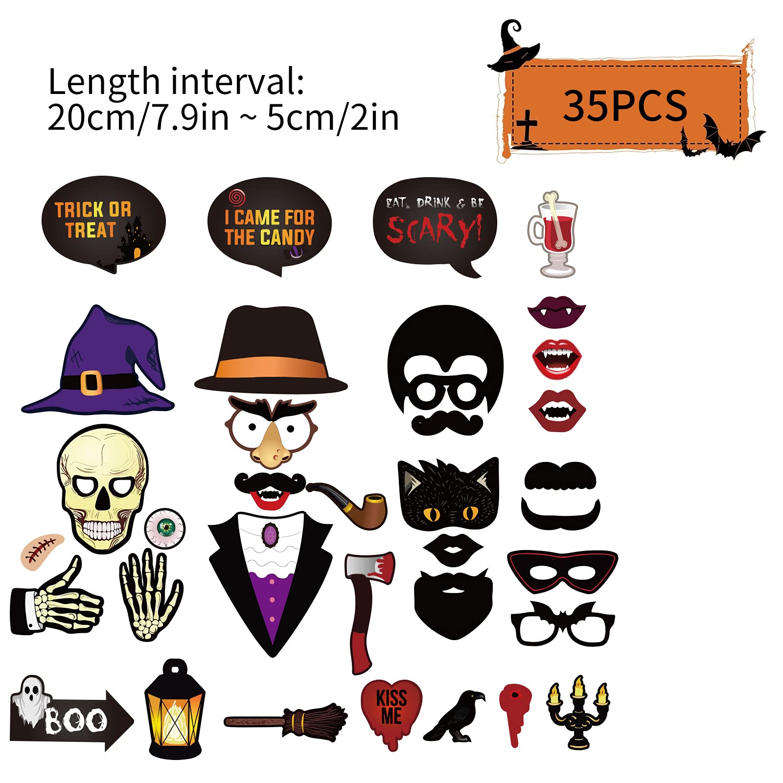 Accessoires Photo Booth Halloween 30 Pièces - Props Selfie En Carton Avec Bâtons, Réutilisables, Pour Fête Déguisée - 13