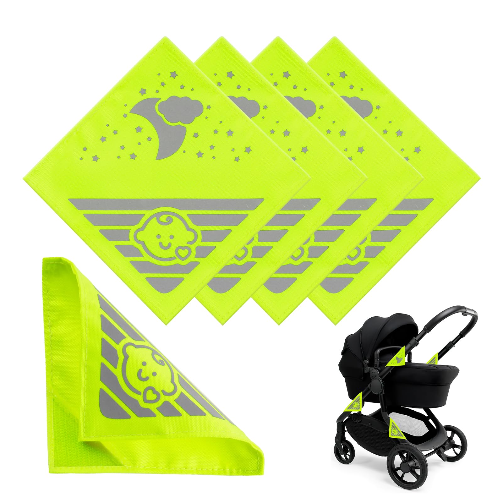 Pram Reflectors 4 Pack, Pushchair Reflective Safety Strips