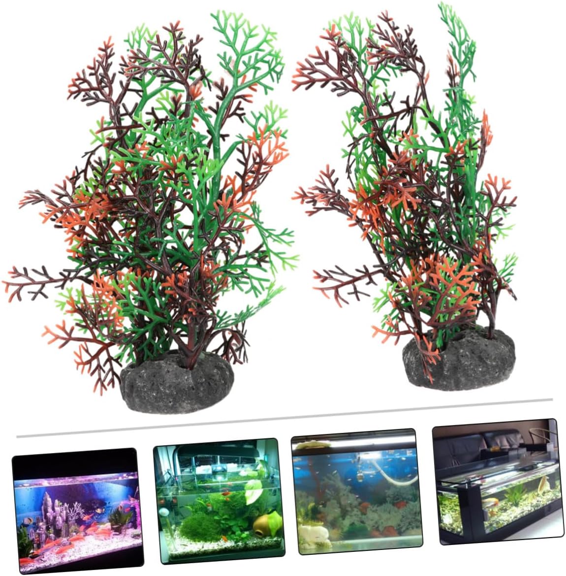 VILLCASE 2pcs Aquarium Artificial Water Plants 3D Plastic Underwater Decorations Dual-Tone Reef Simulated Aquatic Plants for Fish Tank Home Aquarium Decor