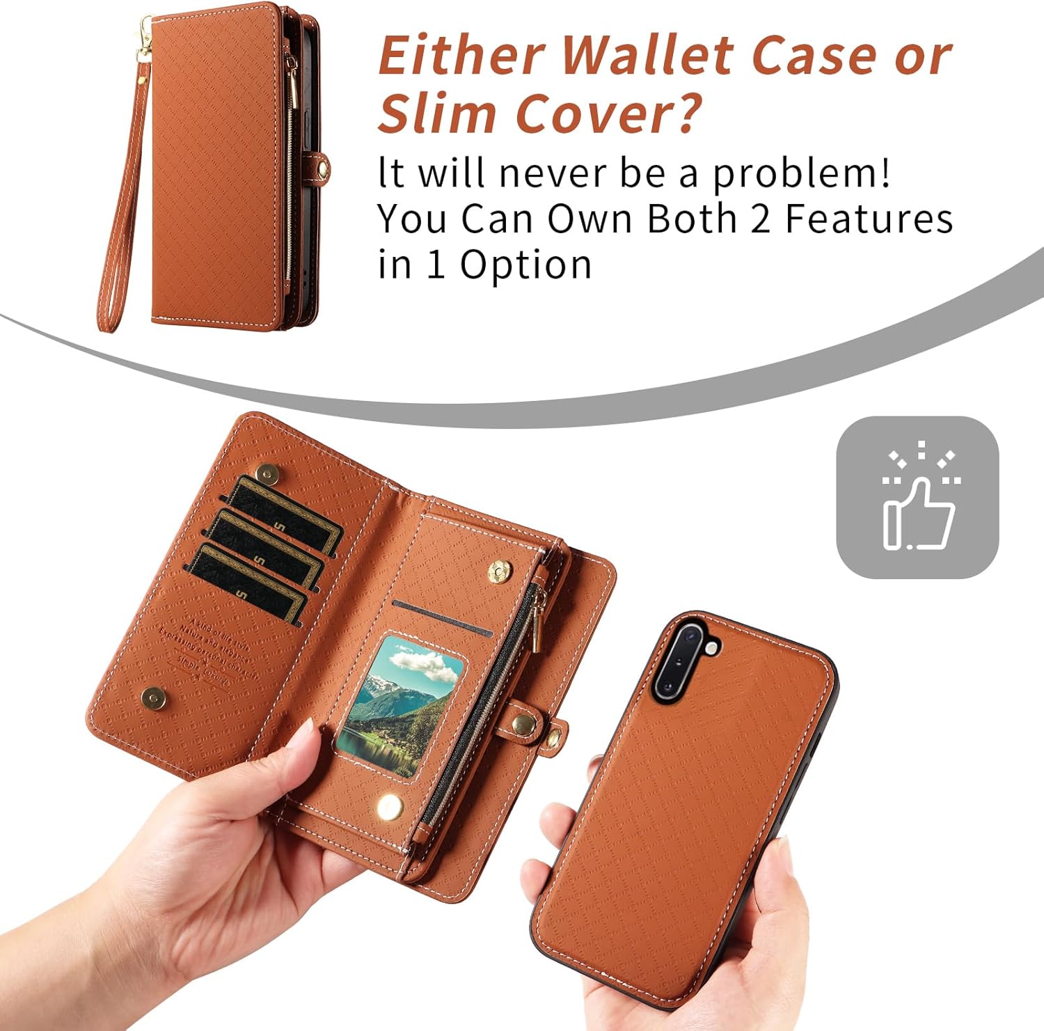Asuwish Phone Case for Samsung Galaxy Note 10 5G Zipper Wallet Detachable Cell Cover with Tempered Glass Screen Protector Crossbody Strap Flip Card Holder Note10 Notes 10s Ten Not S10 Women Men Brown