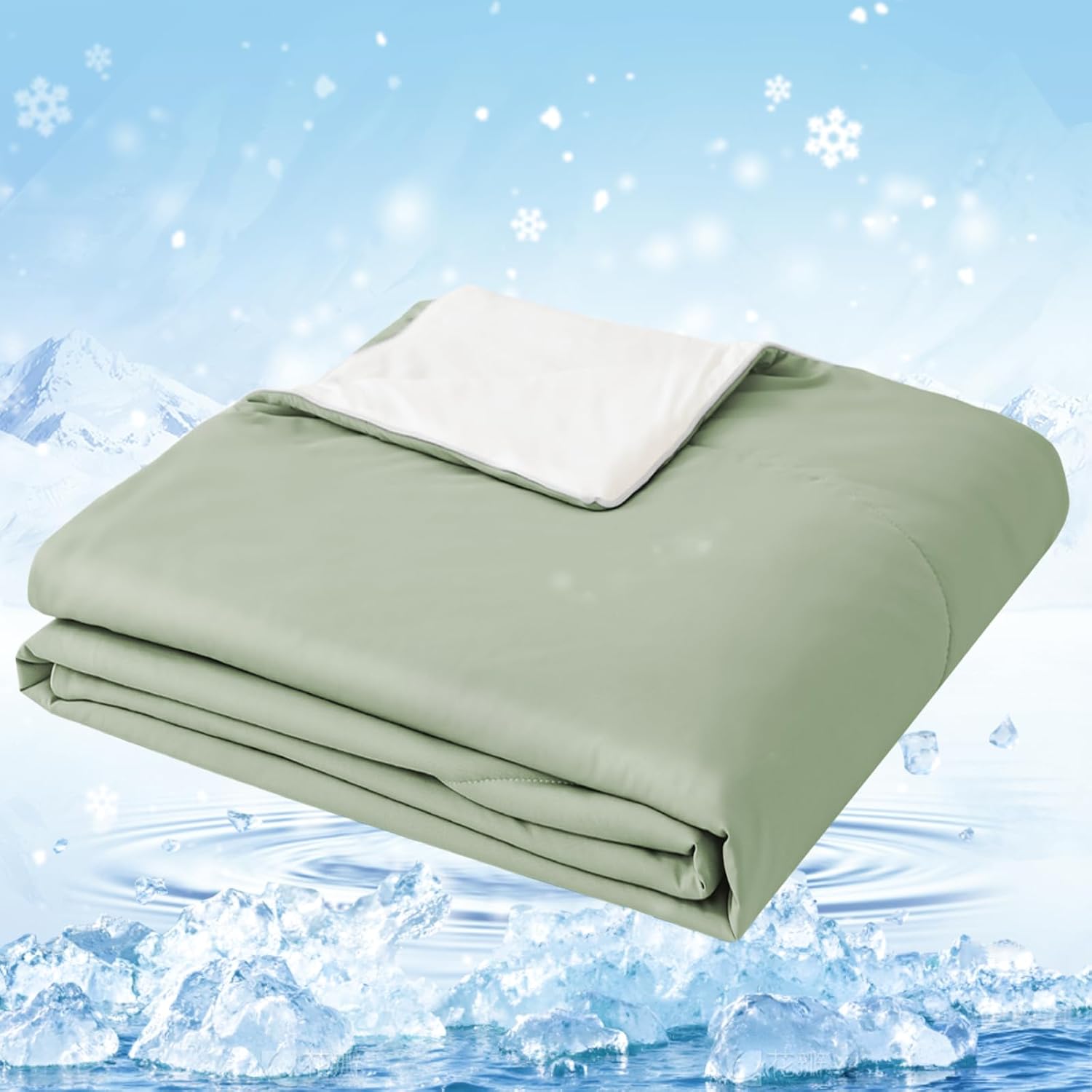 Style Quarters Cooling Comforter King Size for Hot Sleepers, Lightweight Breathable Cool Comforter for Night Sweats Reversible Soft Summer Blanket, Green&White 90"x106"