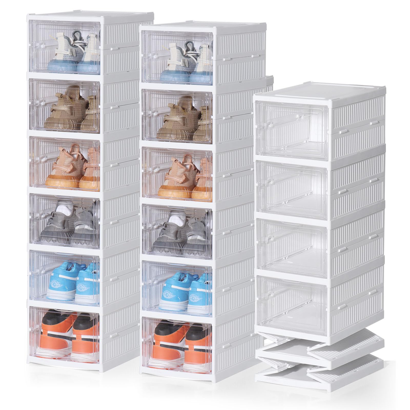 Schuhboxen 6er Set - Transparente Aufbewahrungsboxen Stapelbar & Faltbar