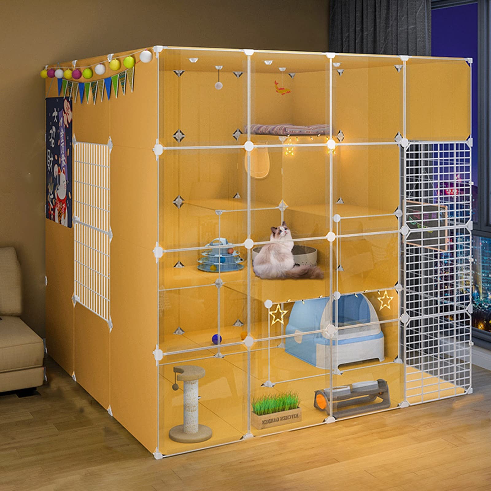 Grande cage pour chat modulable d'intérieur - Enclos modulable en métal pour animaux domestiques