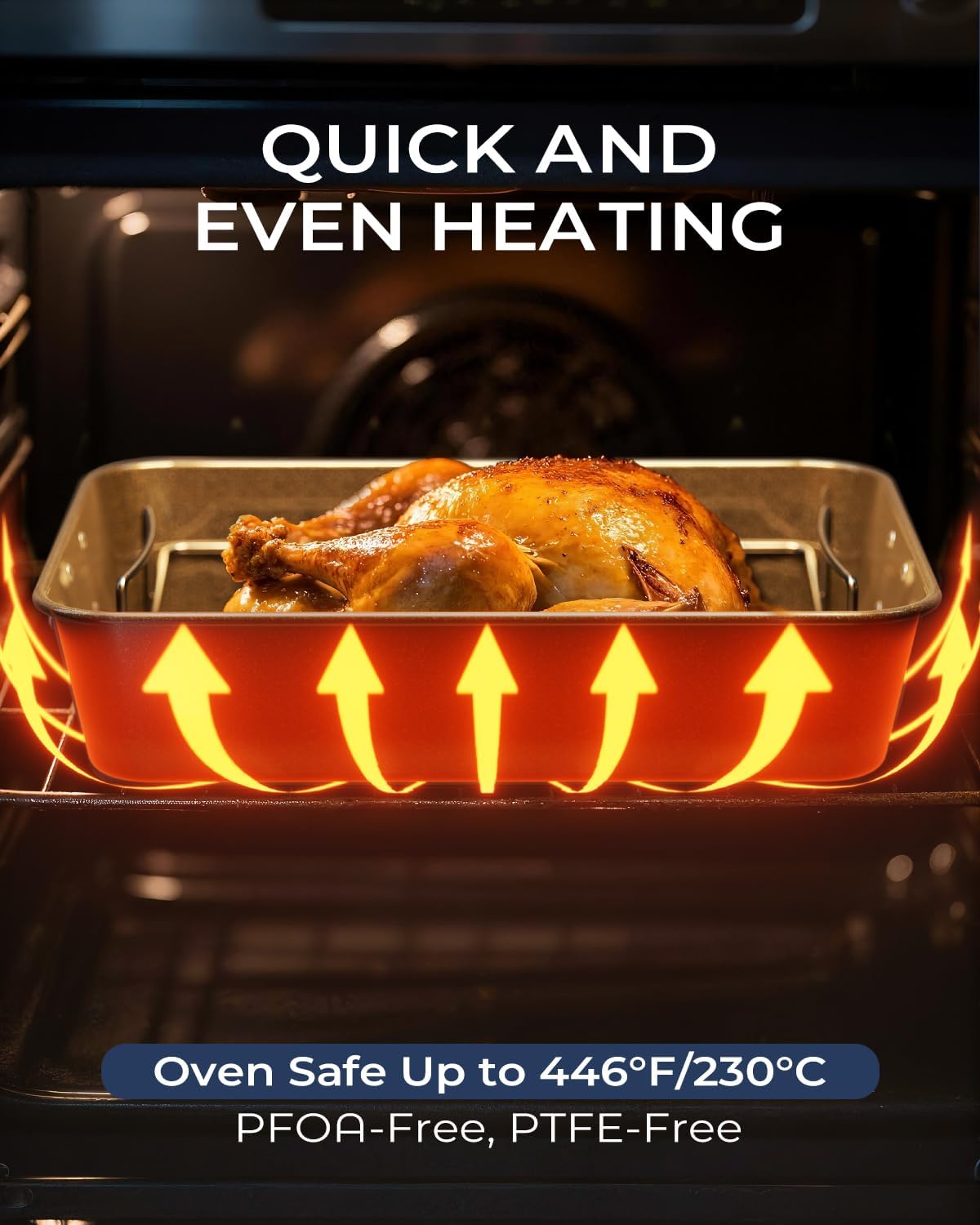 Turkey Roasting Pan with Rack Non stick Carbon Steel Roaster 16x11 Inch, Dishwasher Safe, Deep Baking Broiler Pan for Oven Chicken, Bacon, Black - Image 6