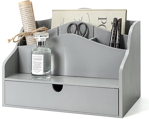 Organizador de correo de madera de pino para escritorio, clasificador de correo de encimera de estilo rústico minimalista para cartas, archivos y