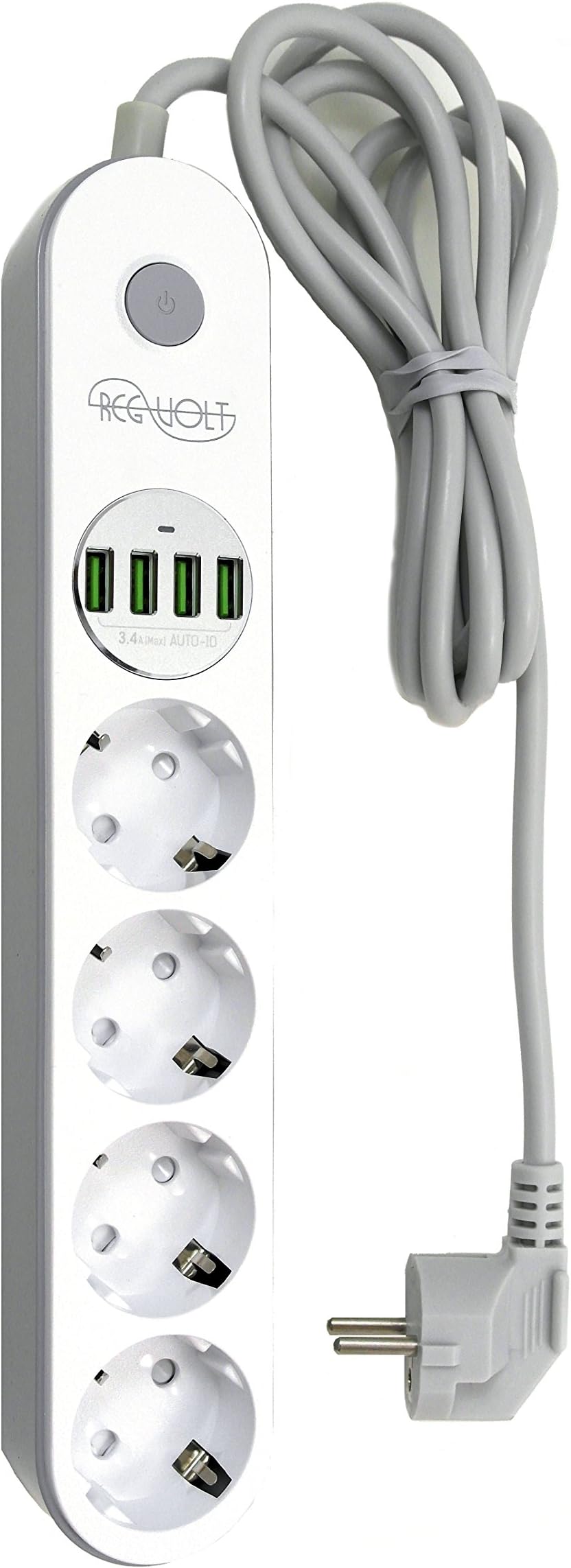European Schuko Power Strip 4 Outlets & 4 fast USB Charger 3.1A/17W 6Ft Power Cord 2500W AC 220v 230v 240V 250v - CE and RoHS (EUROPEAN - 4 Outlet & 4 USB)