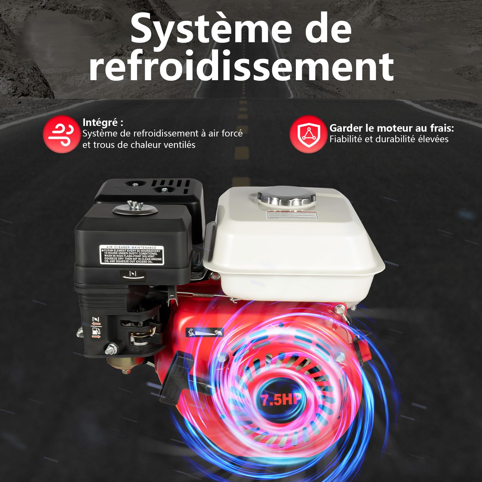 7.5 PS 4-takt Benzinmotor, Go-Karts Motor Einzylinder Standmotor mit Luftkühlsystem, 5100W 215CC 3600 U/min, Tragbarer Antriebsmotor mit Alarm für landwirtschaftliche Geräte, Home Backup