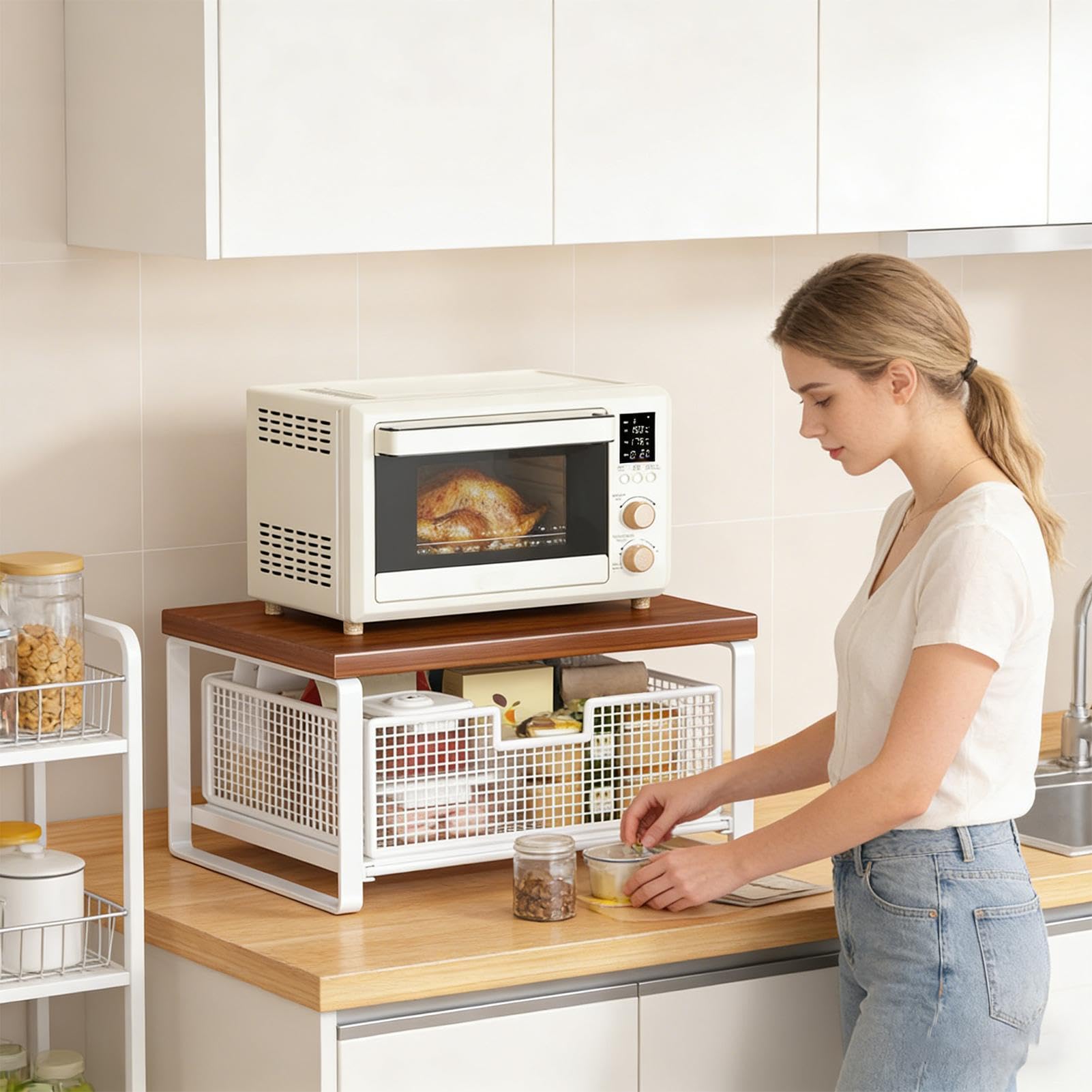 Supporto per Stampante con Ripiano Organizer a 2 Ripiani | Ripiano da Piano di Lavoro per Stampante per Casa Scuola Cucina Postazione Lavoro Sala Hobby Forno