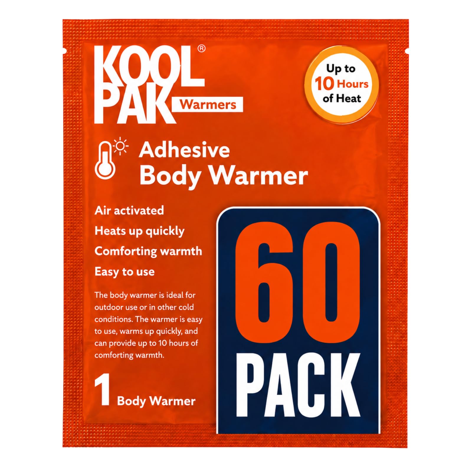 Koolpak Lot de 60 Chauffe-Corps adhésifs – Activé par l'air, 10 Heures de Chaleur, soulagement du Dos et des épaules, Usage Unique