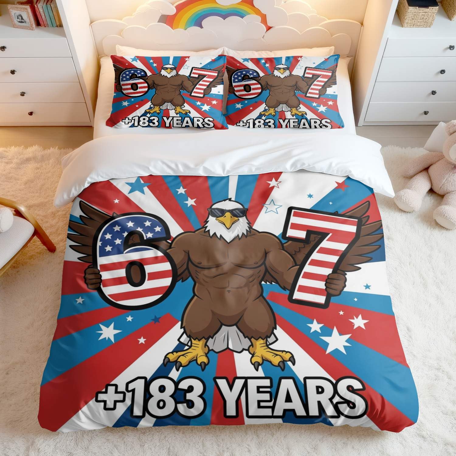 Parure de lit imprimé aigle et drapeau américain vintage avec housse de couette Fishing
