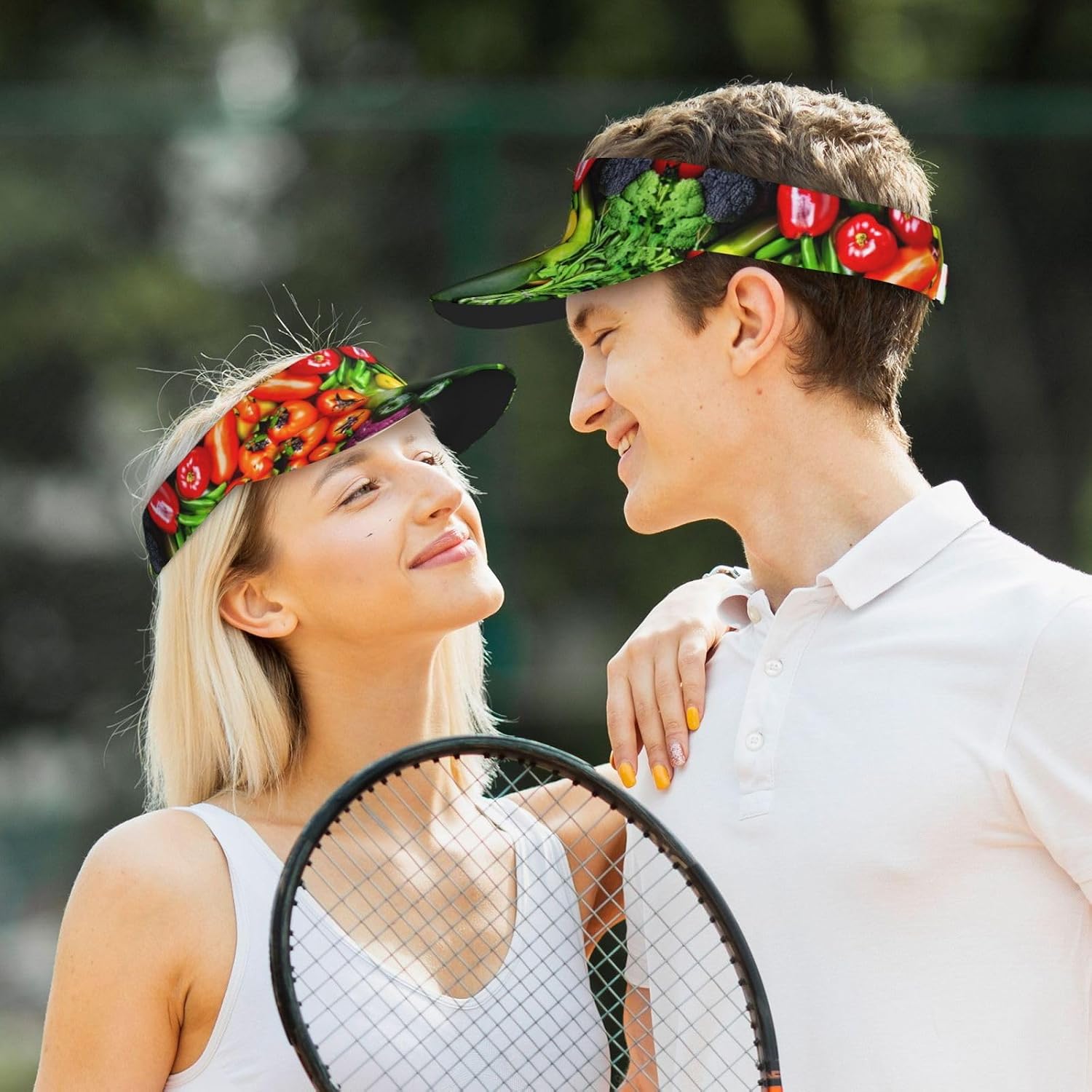 Fresh Vegetables Fruits Print Sun Visor Hats for Women Men Adjustable Sports Golf Running Sun Caps Black