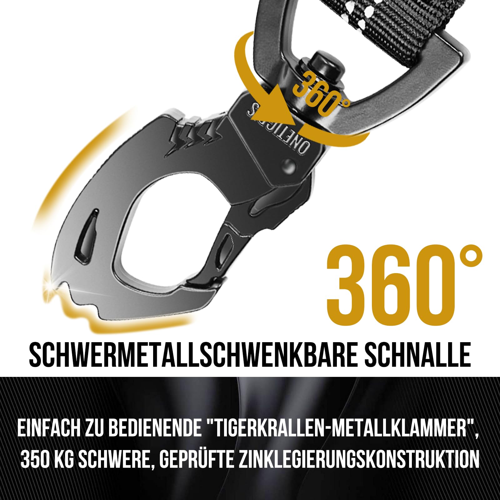 OneTigris Smycz dla Psa 152-188 cm, Bungee Jumping Design z Metalowym Klipsem i 2 Miękkimi Wyściółkami, Odblaskowa Nylonowa, dla Średnich i Dużych Psów, Czarna