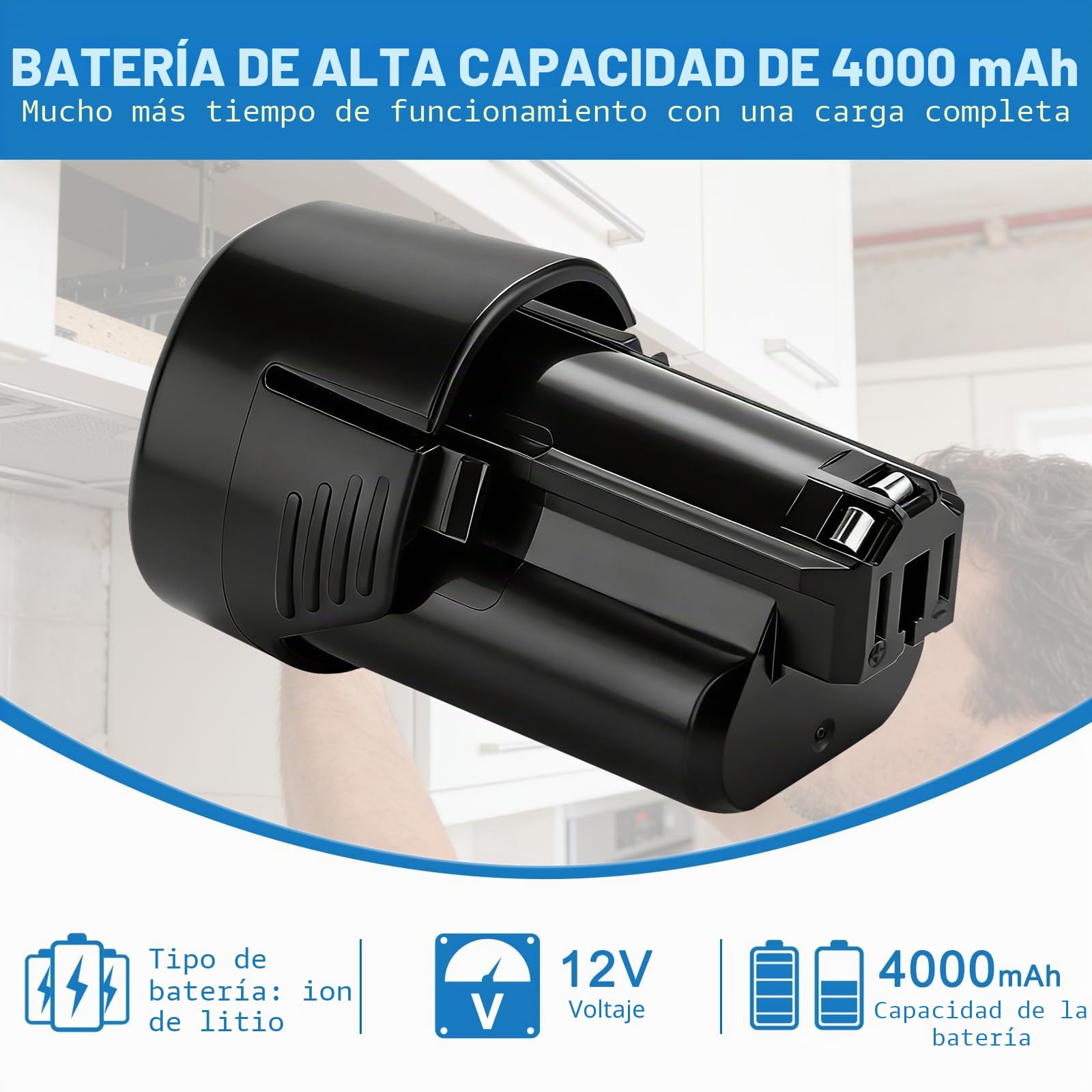 Batería Li-ION 10.8V-12V 4000mAh para Bosch BAT411 2607336013 2607336014 BAT411A BAT412 BAT412A BAT413 BAT413A BAT414 D -70745 GSR GDR 10.8-LI Batería de repuesto Accesorios (2 baterías)