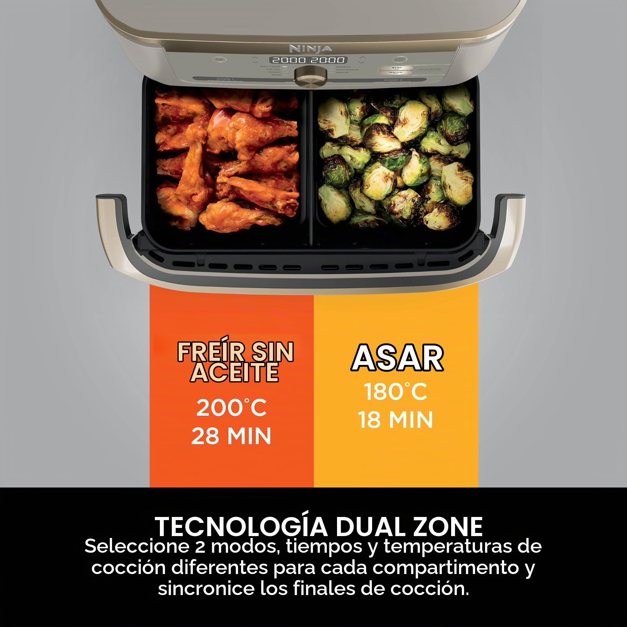 Ninja MAX PRO, Freidora de Aire sin Aceite, 6,2L, Piedra Dorada, AF180EUSD | Cajón Cuadrado Grande, Asar, Hornear, Familiar, Digital, Cesta y Placa para Gratinar Antiadherentes y Aptas para Lavavajilla