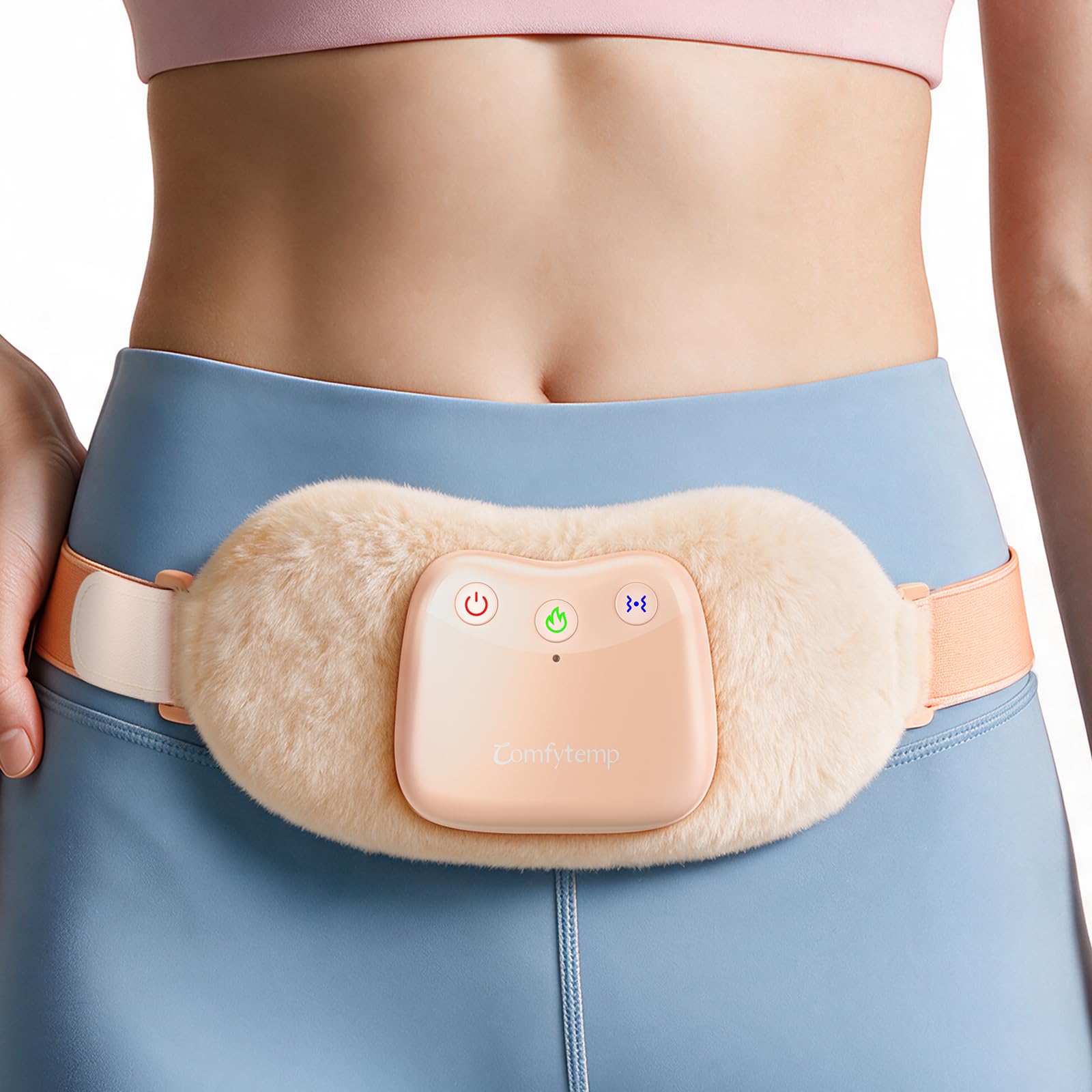 Comfytemp Extra flauschig Wärmegürtel Periode mit Massage Akku Kabellos USB | Infrarot Bauchwärmer Menstruations Heizgürtel Massagegerät Heizkissen mit Abschaltautomatik Geschenke für Mütter Frauen Mama