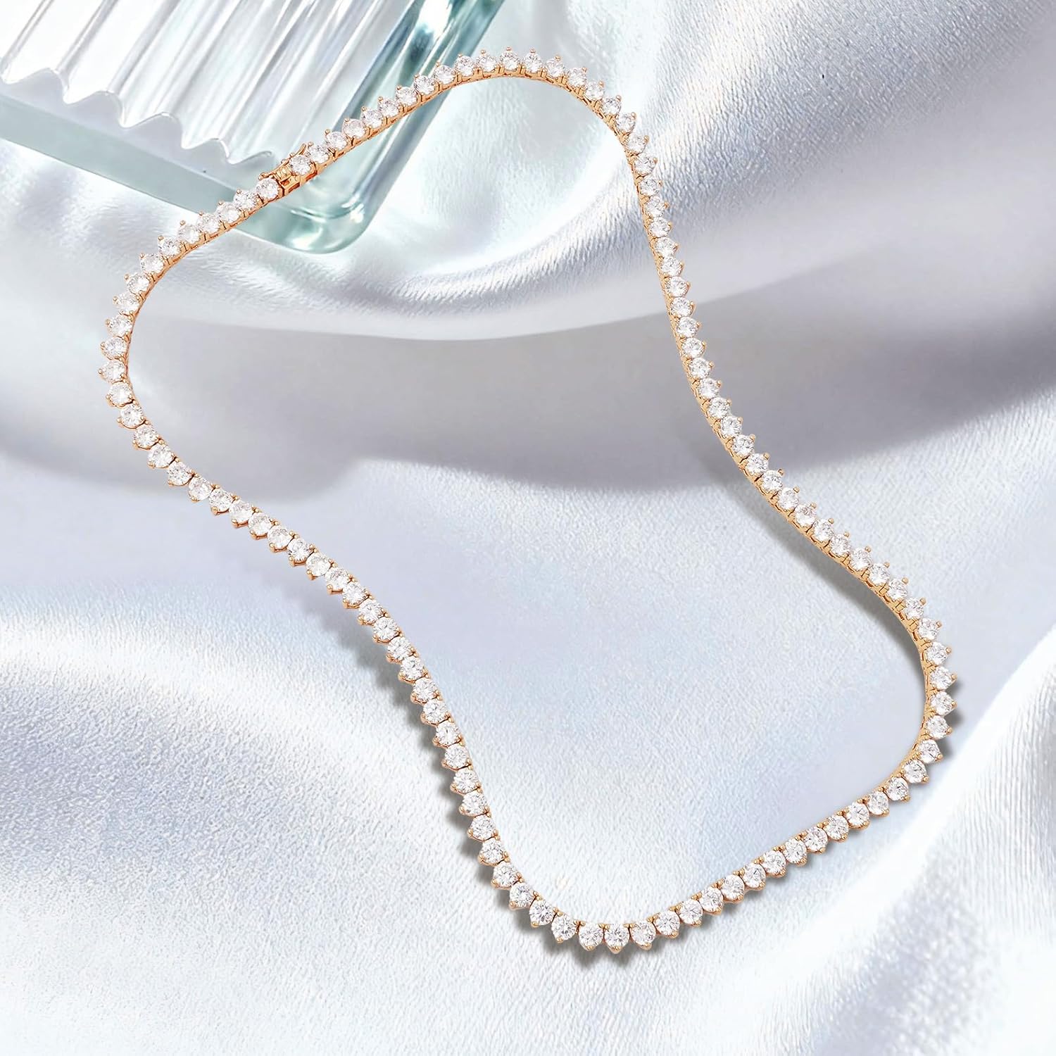 Tennis Necklaces for Women Men 18K White/Yellow Gold Plated 3 Prong 4mm Round CZ Classic Necklace Diamond Chain Sizes 16-18 Inches - Image 4