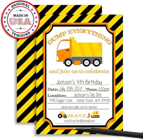 Miniatura 3 de AmandaCreation - Invitaciones para fiestas de cumpleaños de construcción de camiones volquete de Dump Everything, 20 tarjetas de relleno de 5 x 7