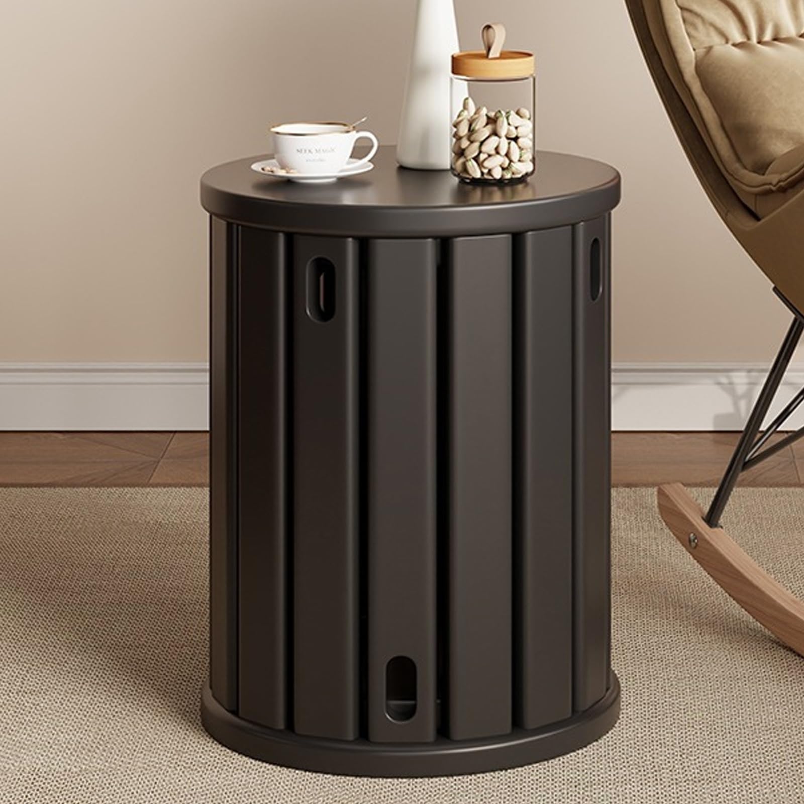 Stackable Stools Set of 4, Versatile Furniture Used as Ottomans, End Table, Coffee Table or Side Table, Bedside & Corner Night Table, Solid Wood Round Stool Dining Chair(Black)
