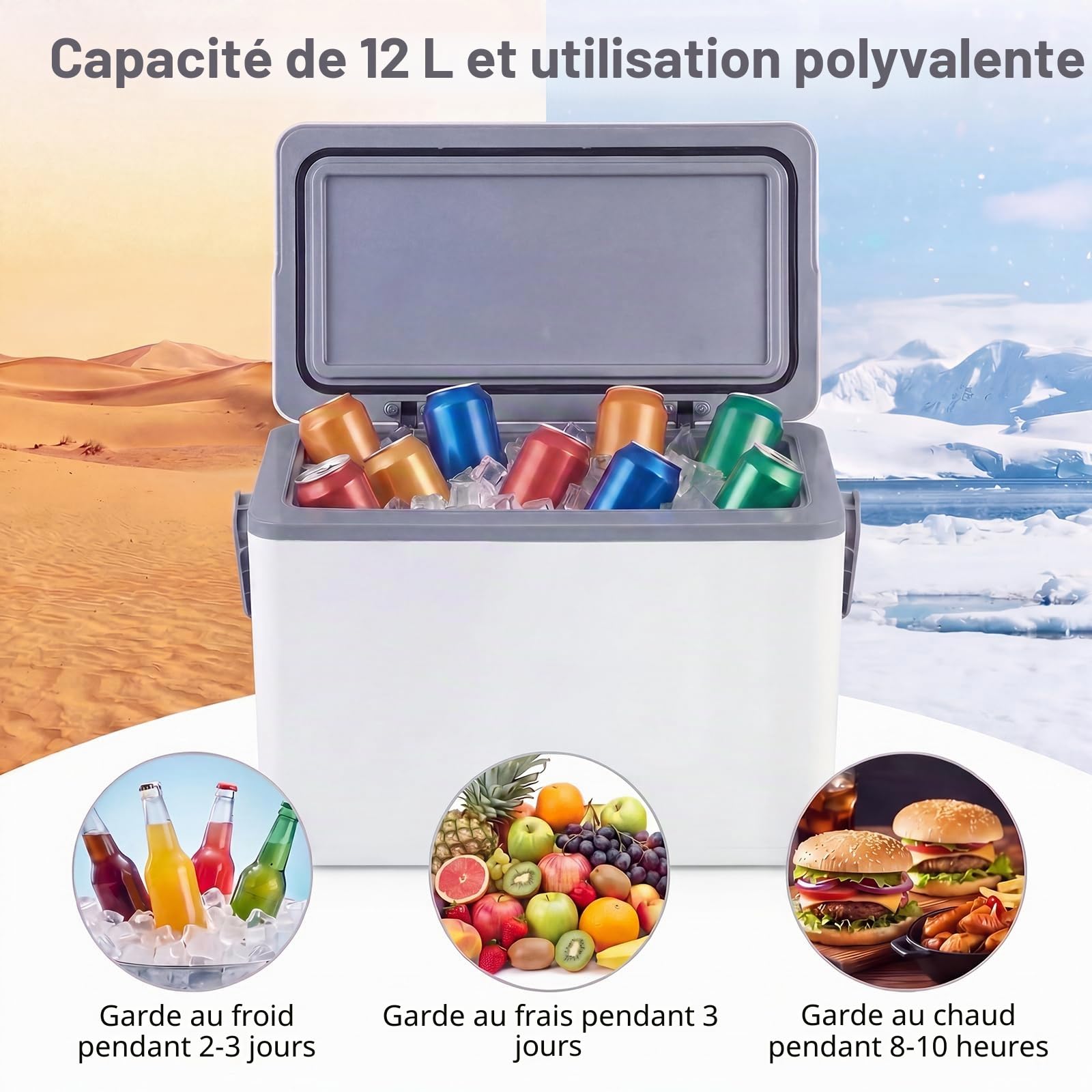 LIFEZEAL Glacière Portable Isolée 12 L, Glacière Rigide Moulée par Injection avec Poignée Ergonomique, Glacière Étanche Conservation de la Glace 3 Jours, pour Camping, Pêche, Plein Air