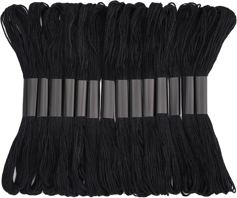 14 Skeins Embroidery Floss, Black Embroidery Thread, Friendship Bracelet String, Cross Stitch for DIY Making | Friendship Bracelet String, Polyester-Cotton Cross Floss Stitch Thread for DIY Making Crocheting Craft Project