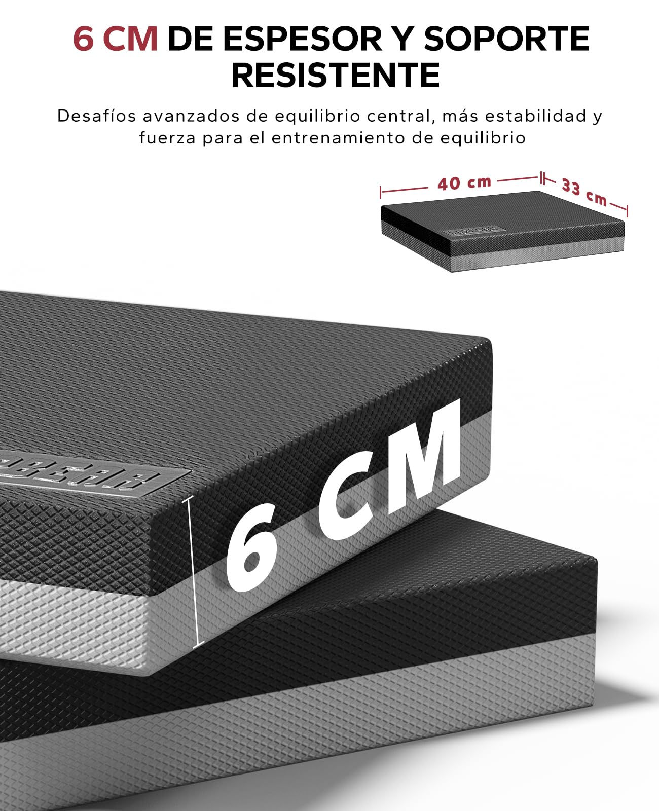 HAPBEAR Almohadilla de Equilibrio-40x33cm Alfombrilla antideslizante con fondo texturizado para entrenamiento de estabilidad - Espuma suave acolchada de 6cm de grosor para fisioterapia