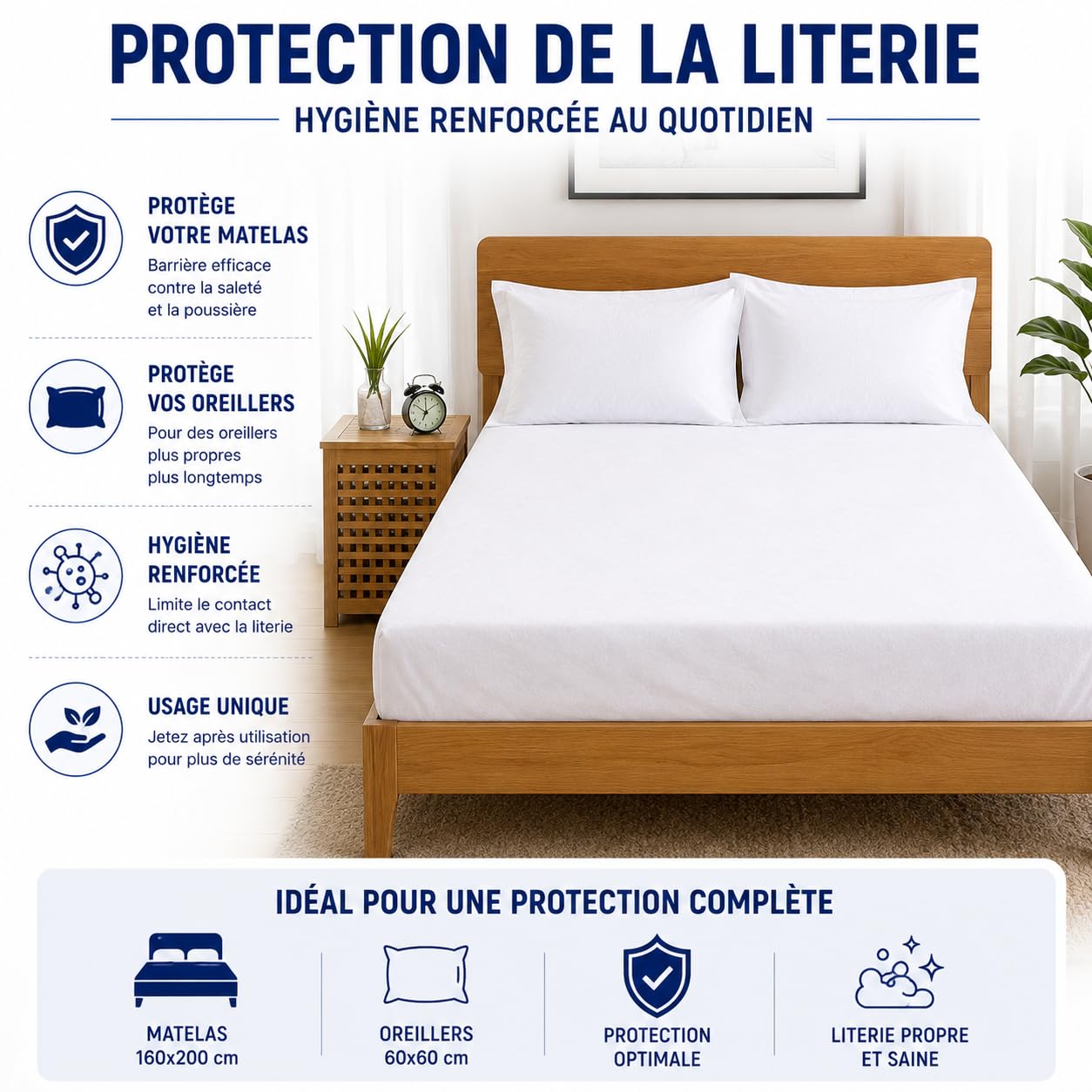 Kit biancheria da letto usa e getta – 5 fodere materasso 160 x 200 cm e 10 federe 60 x 60 cm – non impermeabile, protezione biancheria da letto – lenzuolo con angoli monouso – turismo e medico