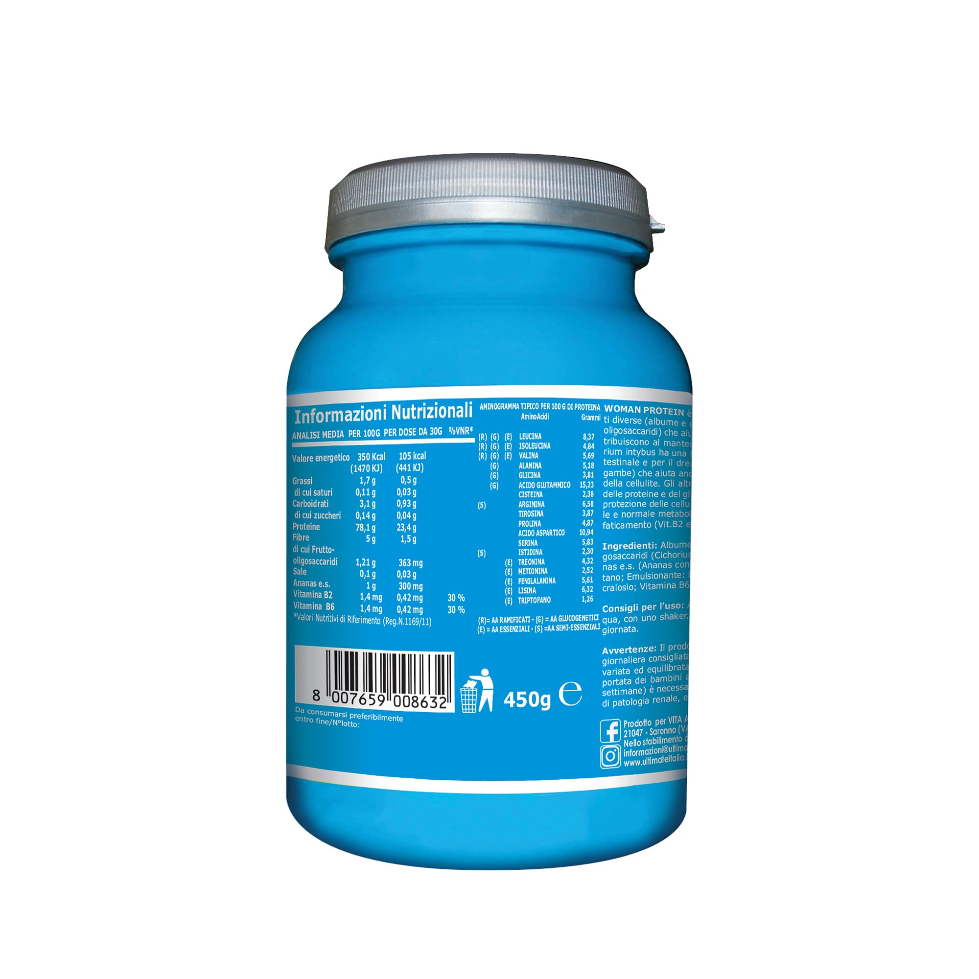 Ultimate Italia - Woman Protein proteine specifiche per donne - 450g - cacao - proteine di soia e albume d'uovo