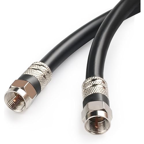 Postta Digital Coaxial Cable(25 Feet) Quad Shielded Black RG6 Cable with F-Male Connectors