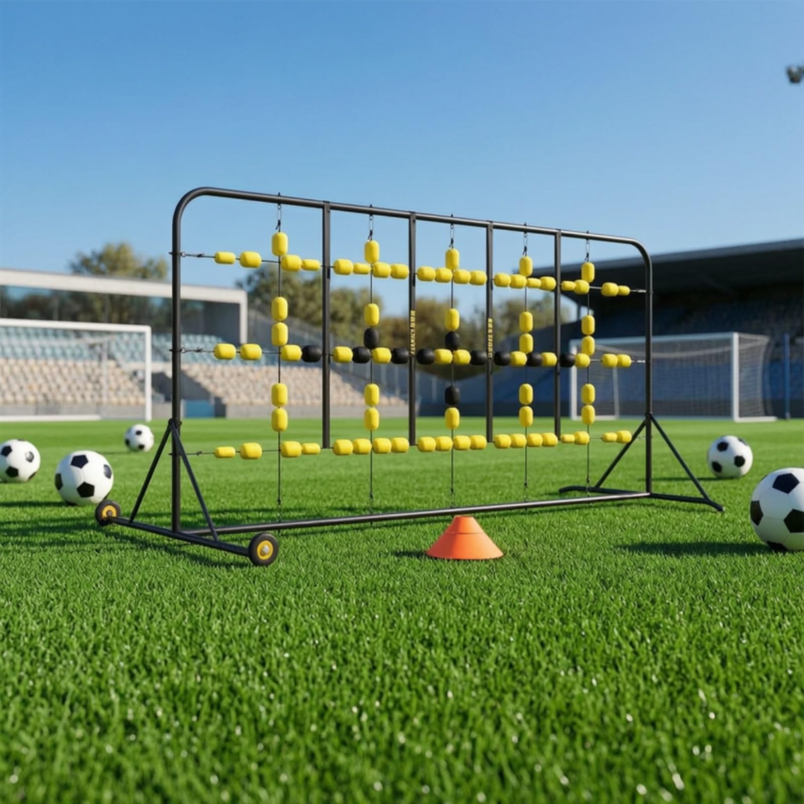 Goalie Training Rebounder Rete Calcio Telaio Allenamento Portiere Struttura Autoportante Rete Tensionata Mobilità con Ruote Materiale Acciaio Eva