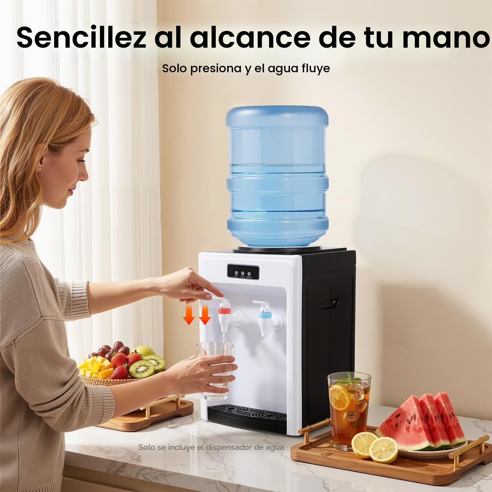 Dispensador de Agua eléctrico de 24 x 24 x 36 cm, dispensador de Agua Caliente y fría, 220 V, Cubo aplicable de 4,5 – 18,9 L, máquina de Agua para el hogar, dispensador de Agua fría (Blanco y Negro)