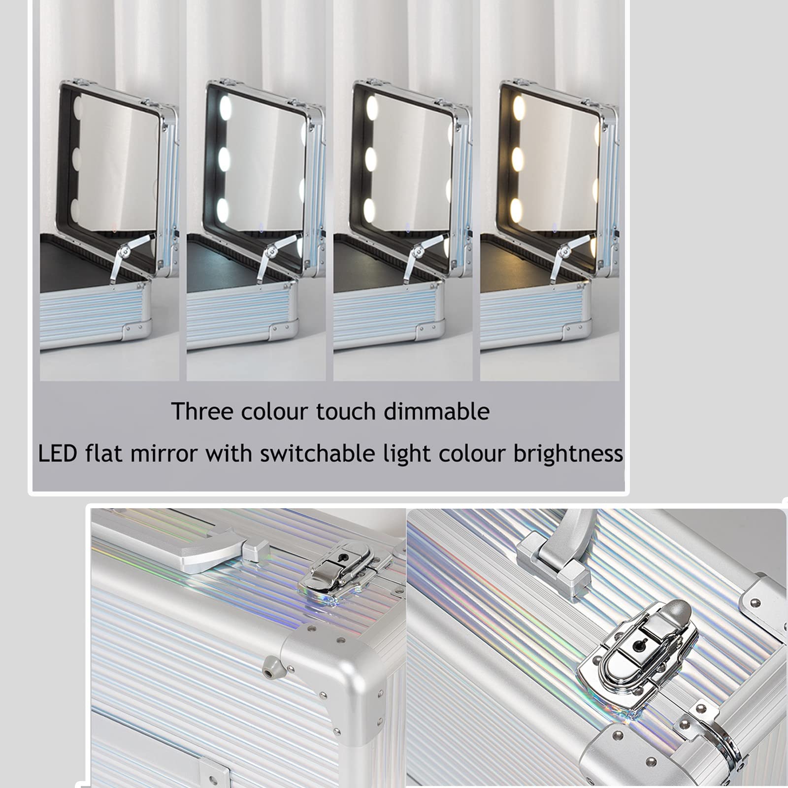 HJXGQJM Malette Maquillage avec Miroir Mallette De Maquillage Professionnel, Beauty Case De Voyage Vanity Maquillage Boite, Mallette Cosmétique avec Lumière LED(40x26x16cm)