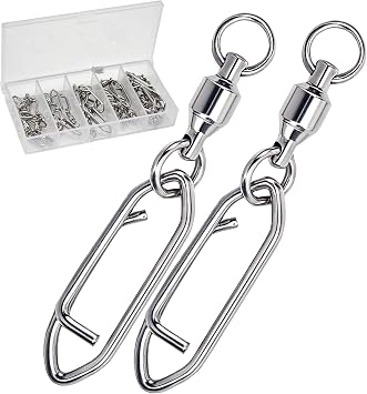Ball Bearing Fishing Swivels with Speed Clips 22pcs, Polished Silver