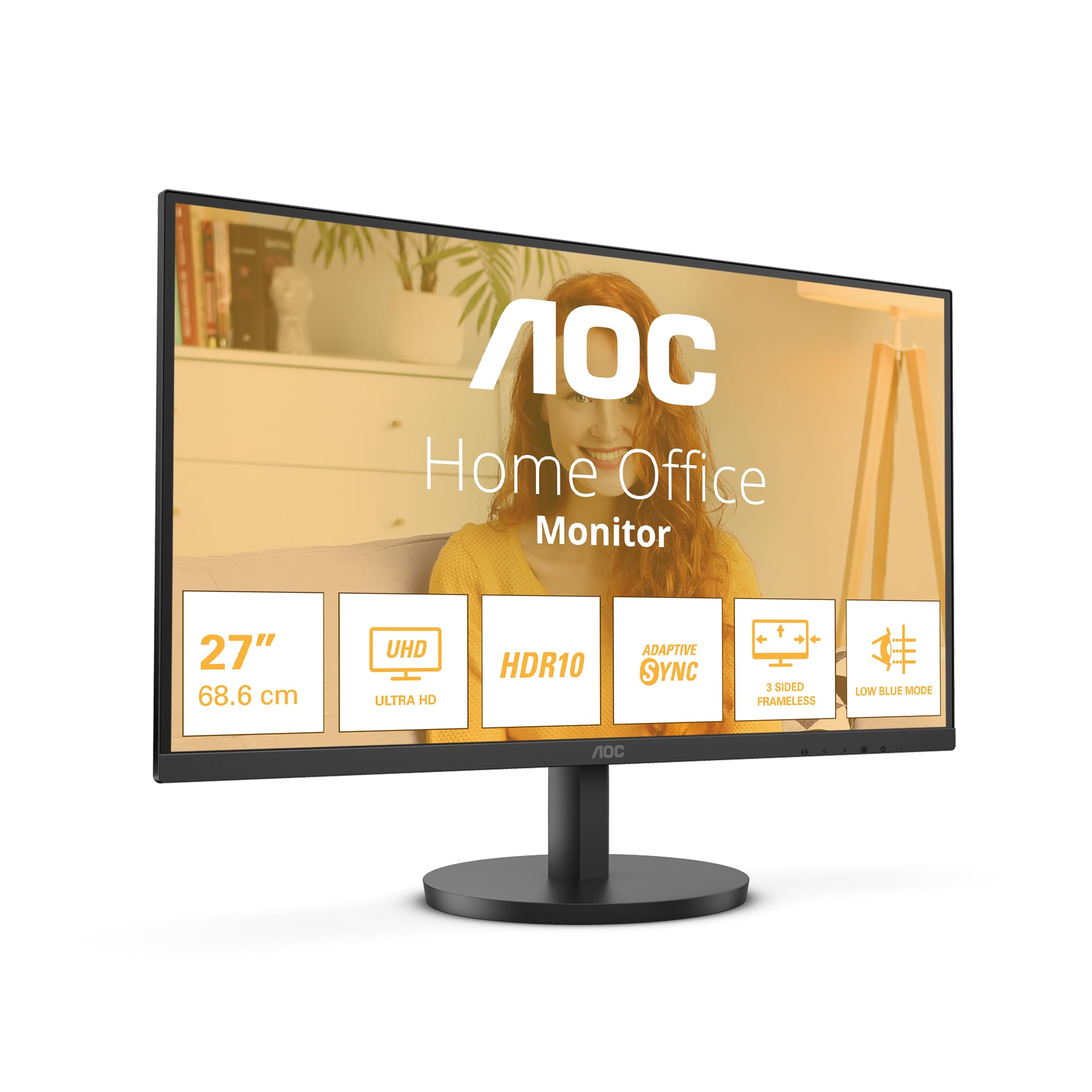 AOC U27B3M - Monitor UHD da 27 pollici, HDR10 3840x2160, 4K, 60 Hz, 2x HDMI, DisplayPort nero, 27 pollice 4K IPS 60Hz, USB-C, Altoparlanti - Regolazione altezza